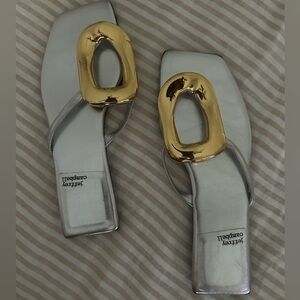 Jeffrey Campbell Metallic Silver and Gold Slides